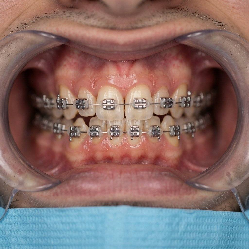 اصطفاف الأسنان بعد 18 شهر من التقويم المعدني